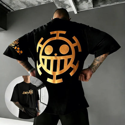 Unisex Cotton T-shirt ONE PIECE Trafalgar D. Water Law 2026 Summer Harajuku Anime Printed Large Loose Parent Child Short Sleeve