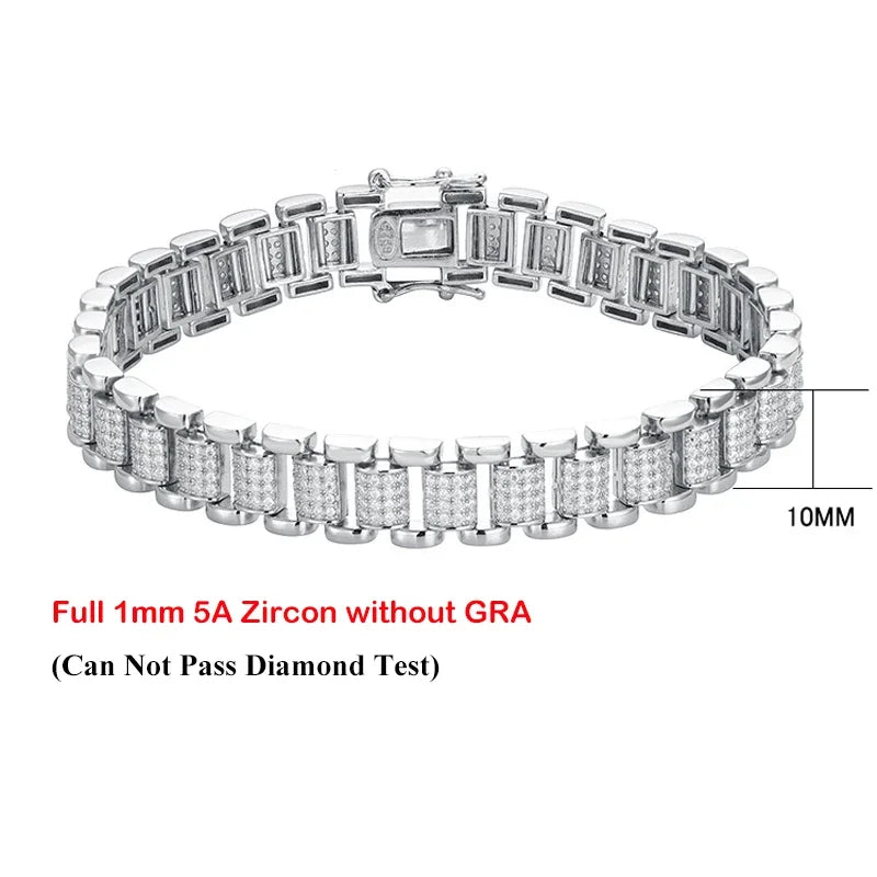2024 Original Full 1mm D Color Moissanite Diamond Cuban Link Bracelet For Men Women Unisex 925 Silver 10mm Wrist Bracelets