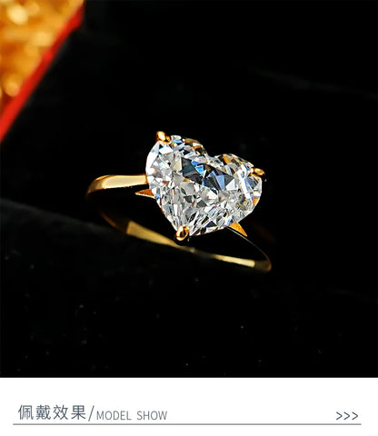 European and American Light Luxury Love 925 Silver Ring Set with High Carbon Diamond, Redion Ice Flower Cutting, Elegant Female