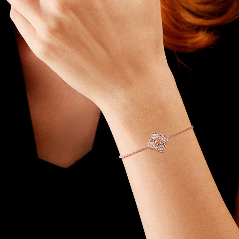 Lucky Clover Full Moissanite Link Bracelet Women S925 Silver Pear Cut Lab Diamond Bridal Adjustable Dainty Hand Chain Gift