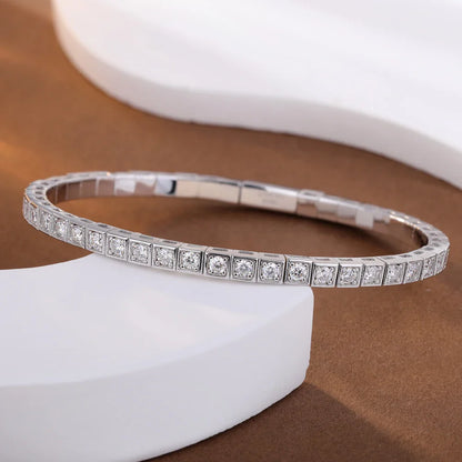 2.5mm Moissanite Tennis Bangle for Women Men S925 Silver Bezel Set Diamond Hard Bracelet With GRA Certificate Fine Jewelry Gift