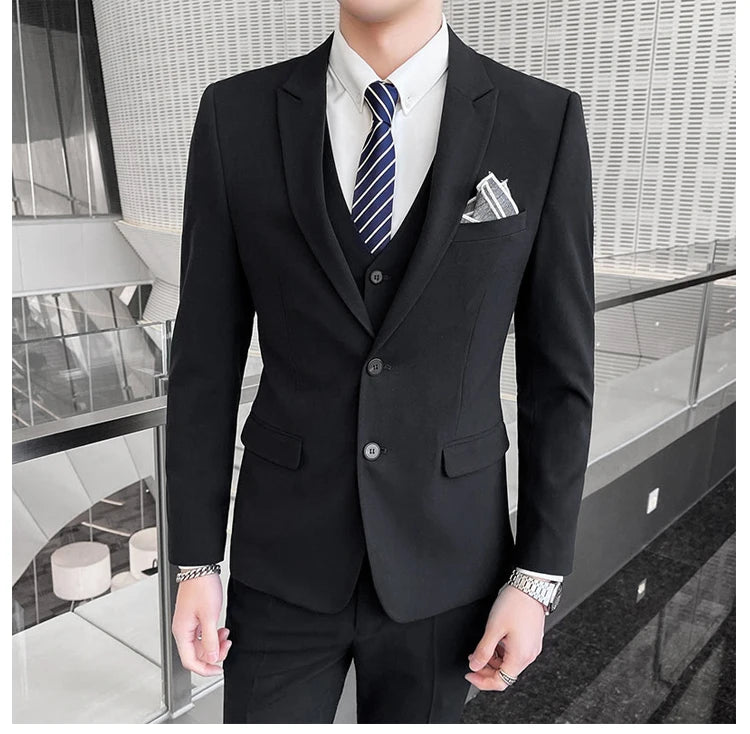 Conjunto de Terno Masculino de Negócios Slim Fit Três Peças 2025 de Alto Padrão Estilo Coreano para Casamento Noivo Festa Terno Colete Calças M-4XL