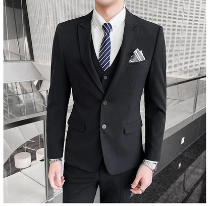 Conjunto de Terno Masculino de Negócios Slim Fit Três Peças 2025 de Alto Padrão Estilo Coreano para Casamento Noivo Festa Terno Colete Calças M-4XL
