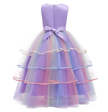 Girls Fantasy Unicorn Long Dress Rainbow Princess Girls Birthday Party Dress Children Kids Carnival Prom Gown for teen 3-12years