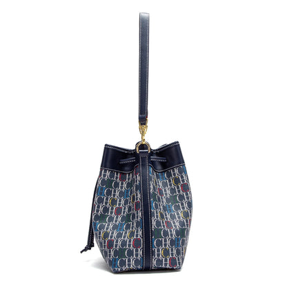 Women's Bucket Bag Spring New Wine Red Drawstring Bag Dual purpose Shoulder Strap Commuter Wallet