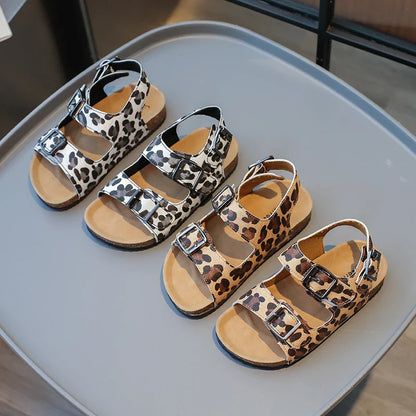 Summer Printed Slippers for Boys and Girls Vacation Travel Beach Adjustable Double-button Sandals Pillow Platform Home Slippers