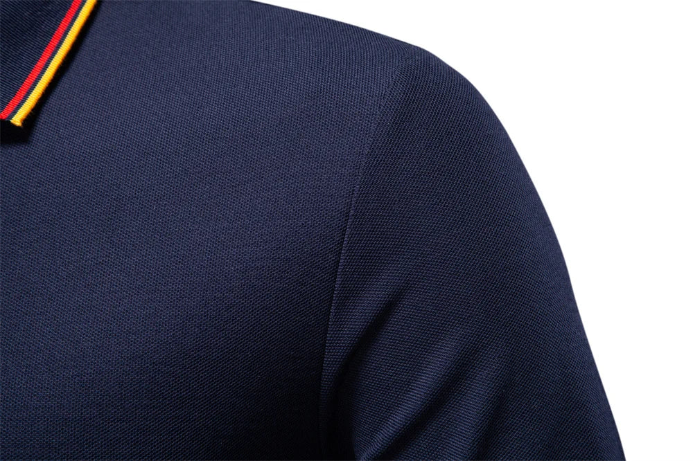 Men's Henley Neck Polo Shirt Cotton Solid Color Long Sleeve Autumn Winter Premium Luxury Mens Top