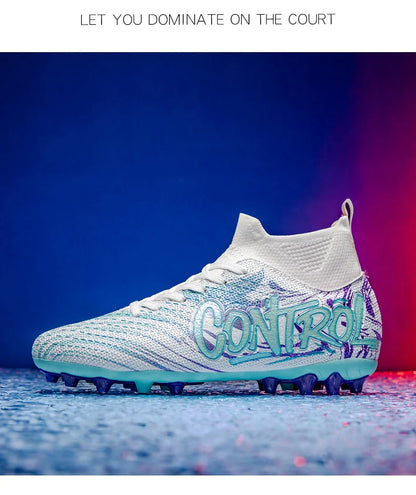 Unisex High-Top Soccer Cleats Non-Slip Football Boots Breathable Training Outdoor Grass Sneakers Men Women Professional Match