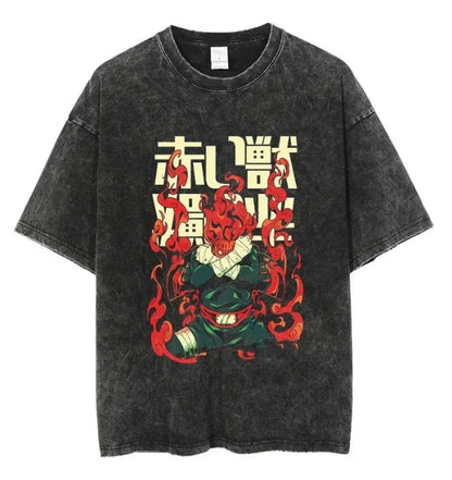Men's oversized Uchiha Sasuke anime printed cotton T-shirt retro washed street wear summer casual 2025 summer anime fans