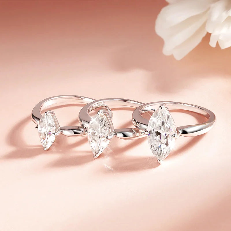 1CT 2CT 3CT Marquise Cut Moissanite Rings for Women Bride Classic Wedding Band 925 Sterling Silver Plated 18K Jewelry GRA