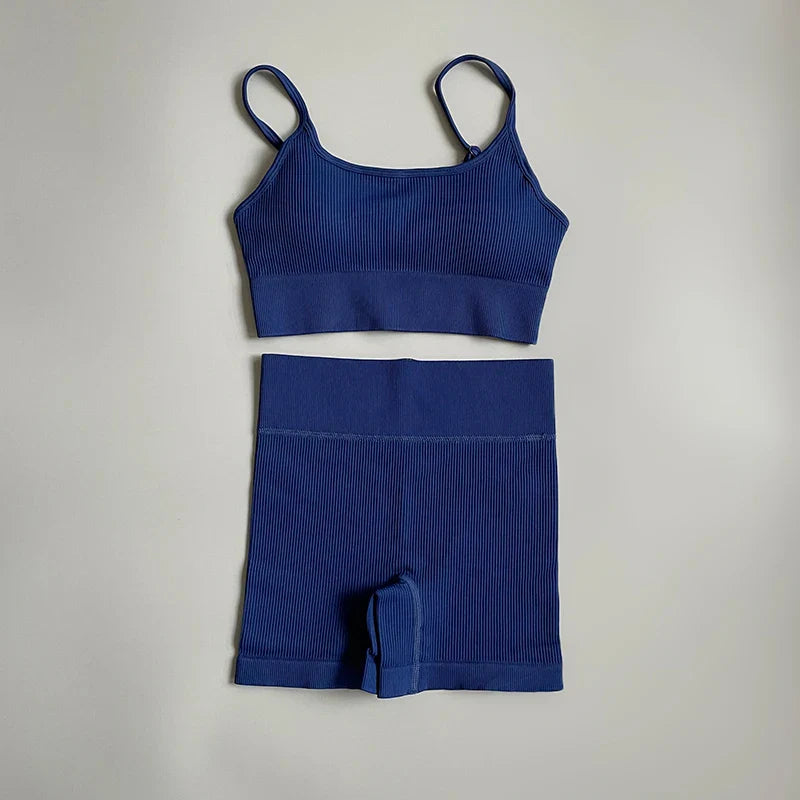Seamless Yoga Set Gym Suits With Shorts Crop Top Sport Bra Women's Shorts 2 Pieces Set Running Workout Outfit Fitness Clothing
