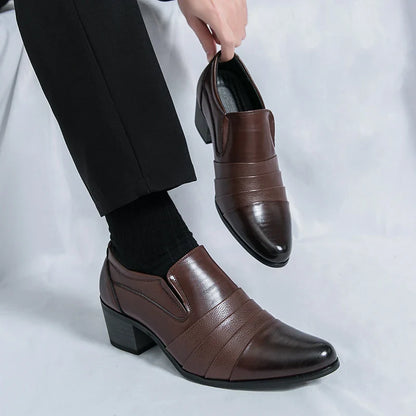 Leather Men's High Heel Dress Shoes British Style Elevator Business Oxford Footwear for Wedding Party Male Increasing Loafers