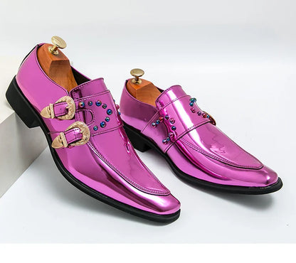 Pink Mens Patent Leather Shoes Designer High Quality Pointed Chelsea Formal Shoes Man Dress Wedding Party Shoes Men