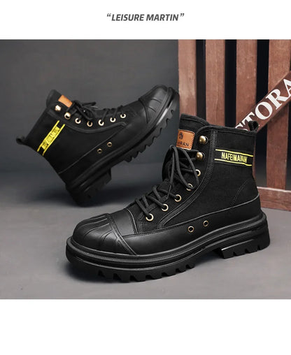 Men's Shoes  Autumn and Winter Breathable High-top Boots Heightened Thick-soled All Match Canvas Casual Shoes Mens Boots