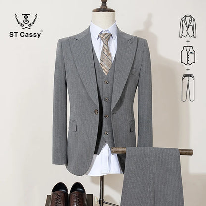 High-quality striped suits for men slim fit luxurious and elegant men's business suit 3-piece set party full men's suit