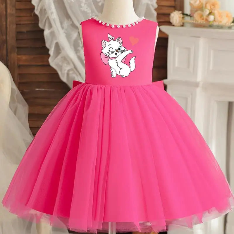 Princess Girl Bow Dress Kids Tulle Wedding Guest Party Birthday Pearls Elegant Bridesmaid Pageant Prom Ball Gown Gift