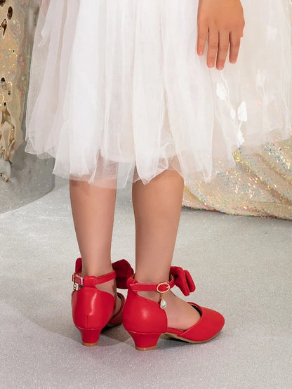 Girl Princess Dress Sandals Summer New Versatile Kids Fashion High Heels Shoes Sweet Bowknot Versatile Children Causal Sandals