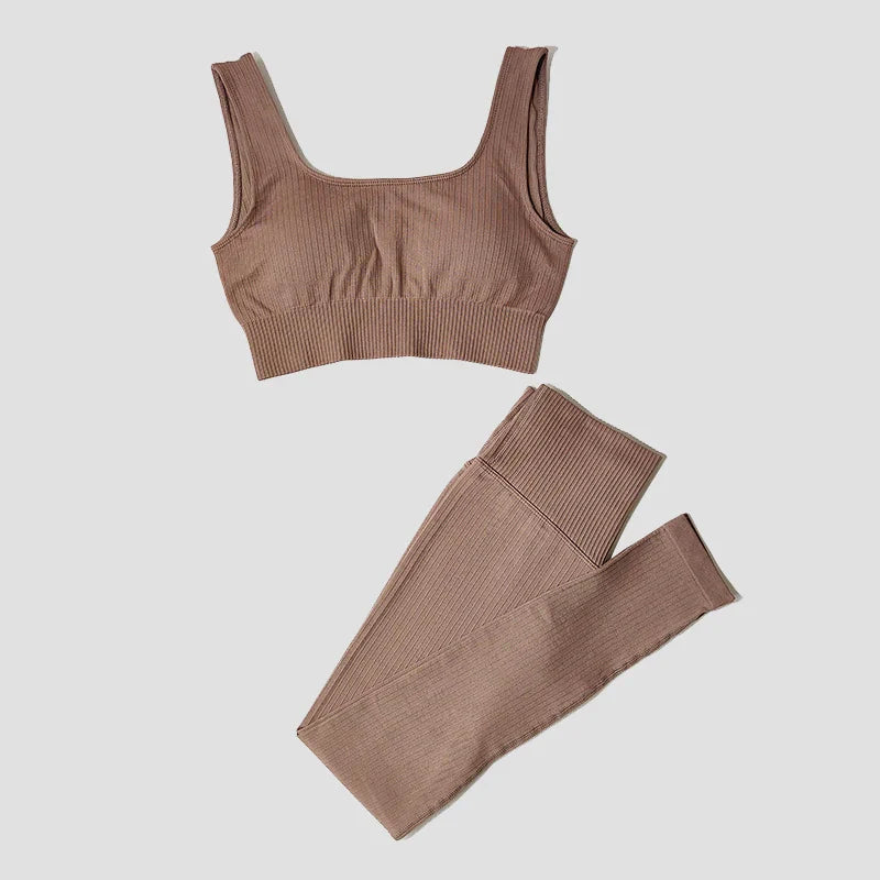 Women's Sportswear Yoga Set Workout Clothes Athletic Wear Sports Gym Legging Seamless Fitness Bra Crop Top Long Sleeve Yoga Suit