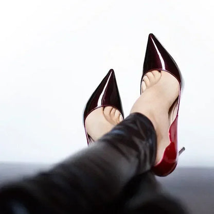2025New Gradient Red Bottom Large Heels Sexy Leopard Pattern Pointed Professional Women's Shoes Black Graduation Single Shoes
