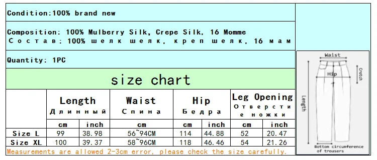 Women Pants 100% Mulberry Silk 16 momme Silk Loose Type Wide Leg Navy Jeans Printed Long Pants Trousers With Pockets L XL M1155