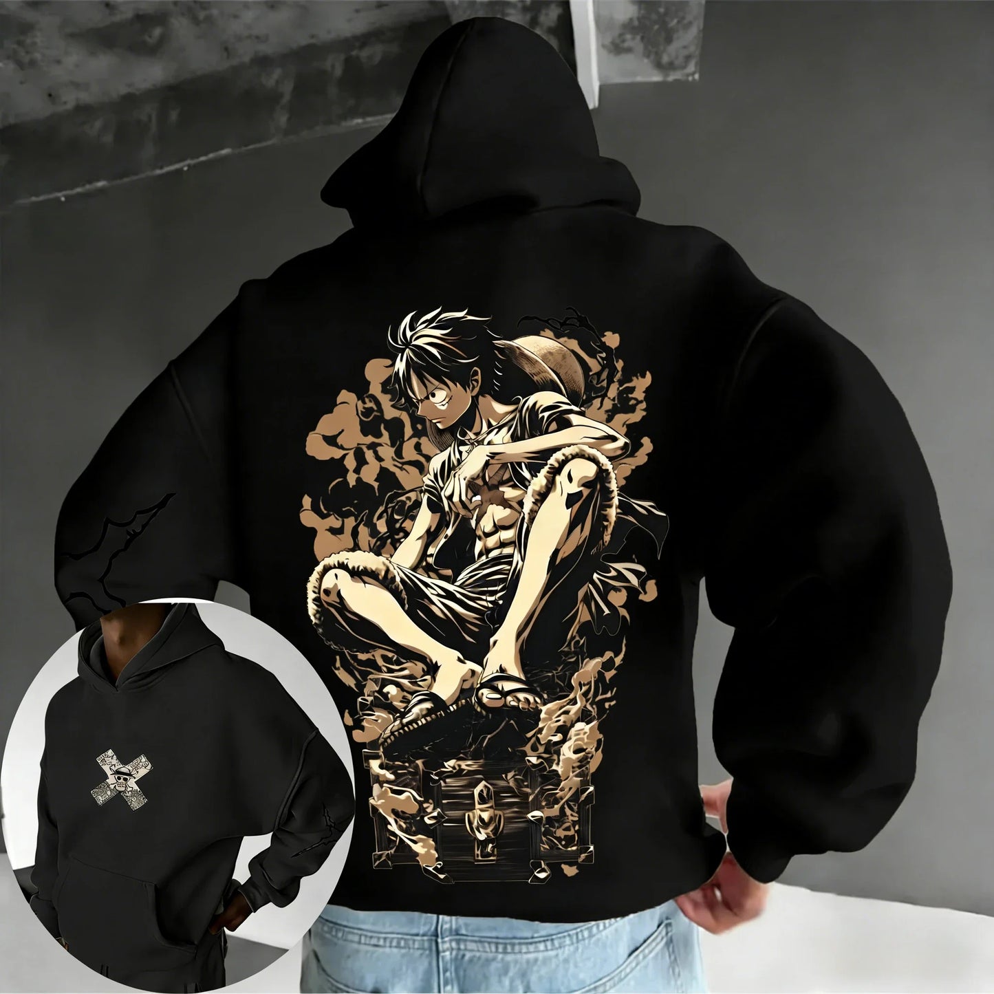 Anime Luffy Printed Cotton Hoodie  Spring/Autumn Men's New Street Hip Hop Loose Casual Parent Child Sweater Top