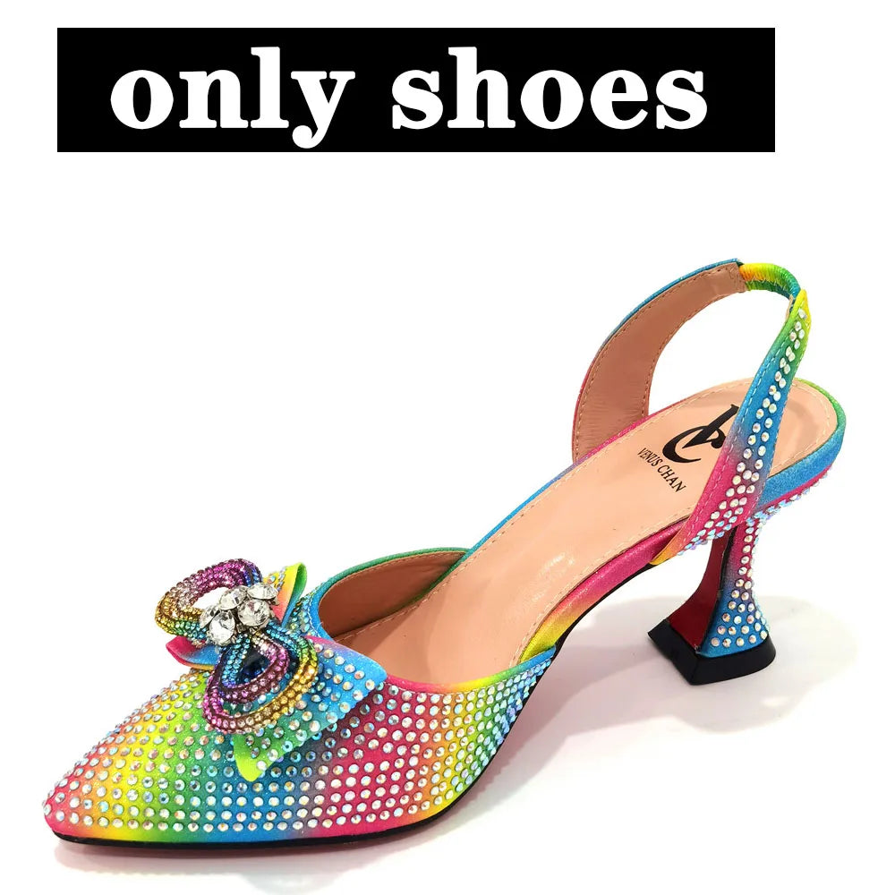 Italian Design African Women's High Heel Pointed Toe Sandals Party Wedding Party Fuchsia Color Shoes and Bags Set