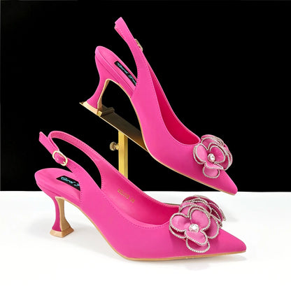 Women's Pointed Toe Shoes and Bag Flower Decoration Simple and elegant party style Suitable for party and daily use
