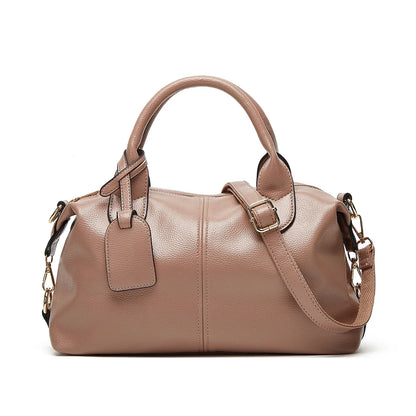 Women's Fashionable and Elegant Large-Capacity Oil Wax Leather Handbag, Convenient Solid Color Faux Leather Boston Crossbody Bag, Anti-Theft Commuter Bag with Zipper Lock, Detachable Shoulder Strap, Dual Handle Design, Adjust