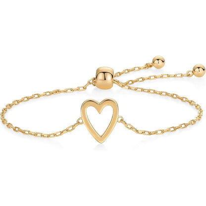 14K Gold Plated Heart Solitaire Bracelet Set – Adjustable Matching Pair for Best Friends or Couples