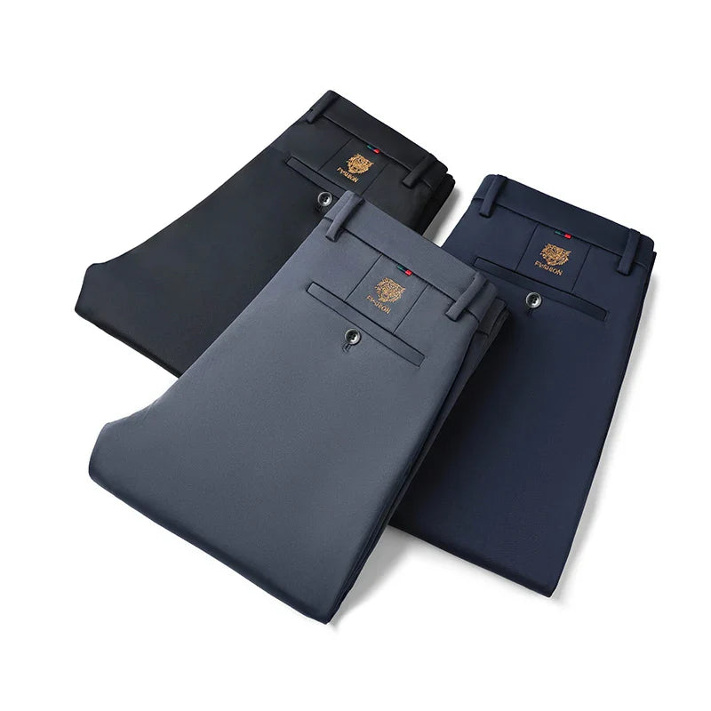 Men's New Loose Straight Leg Elastic Formal Pants, Business Tiger Head Western Style, All Seasons, Casual & Formal Wear