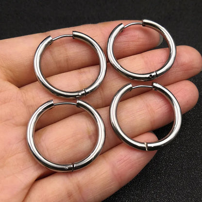 6pcs/lot Thick 3.0mm 4.0mm 5.0mm Stainless Steel Circle Hoop Earrings For Women Girls Gold Silver Color Round Geometry Earrings
