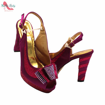 Fashion Pretty Peep Toe African Women Shoes Matching Bag Set in Silver Color Elegant Style Platform Sandals for Party
