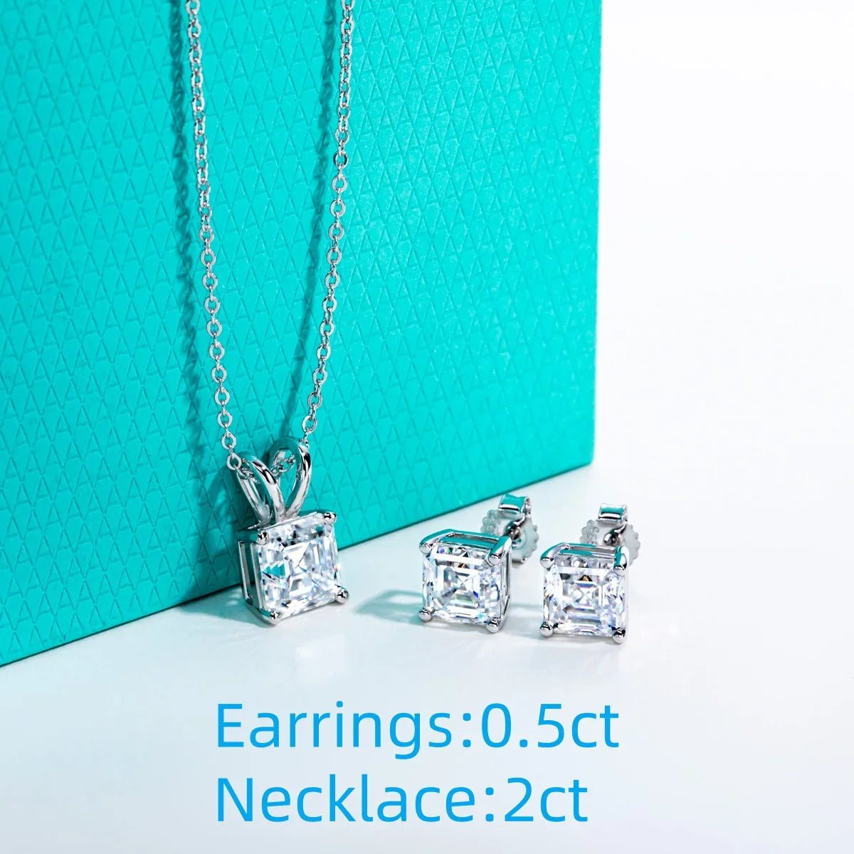 2-5ct Asscher Moissanite Necklace 0.5-3ct Earrings 925 Sterling Silver 18k Gold Plated Wedding Jewelry Set for Woman
