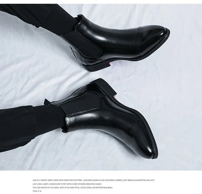Autumn winter pointed toed male Boots Redsoled high top leather shoe English casual Chelsea boot Fashion comfortable men's shoes
