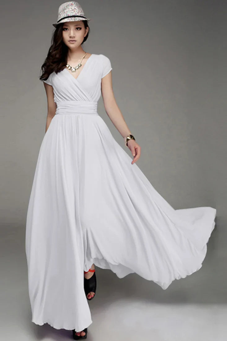 Women Ladies Clothing Short-Sleeve Sexy Club Boho Beach Dress Lady Summer Deep V Neck Party Long Maxi Dress Women