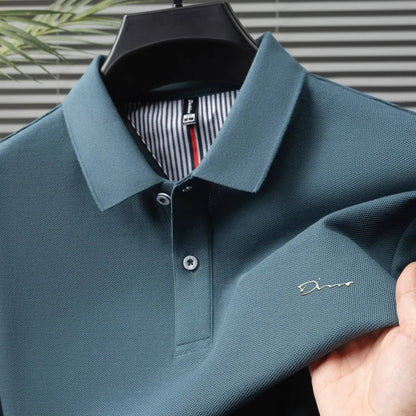 Brand 100%pure cotton short sleeve polo shirt men's new fashion letter embossed business casual solid color summer lapel T-shirt