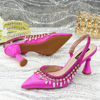 Pointed-Toe High Women Heels Shoes and Bags for Women Rhinestone Evening Party Elegant Luxury Handbag