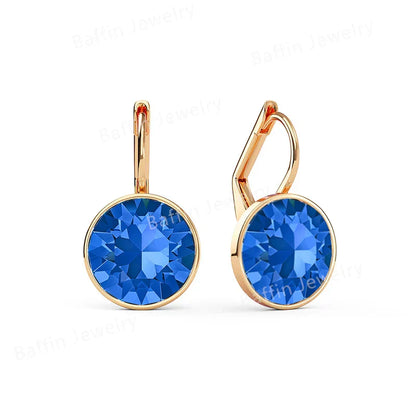Earring for Women Christmas Birthday Premium Austrian Crystals Round Cut Dangle Silver Gold Color Pierced Jewelry