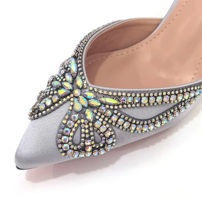 Yellow Classy Bowknot Pointed Toe Women's Shoes High Heel Elegant Sandals Shallow Mouth Shoes Bag Set Women