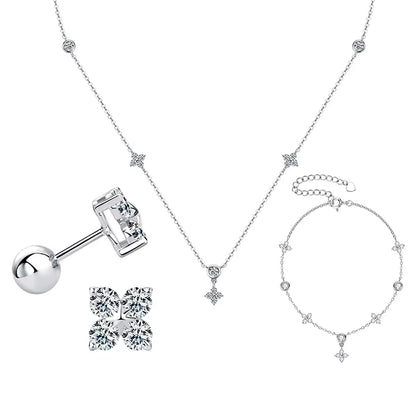 Moissanite Necklace Bracelet Earring 925 Sterling Silver Four Leaf Flower Pendant Moissanites Jewelry Set For Wedding Gift