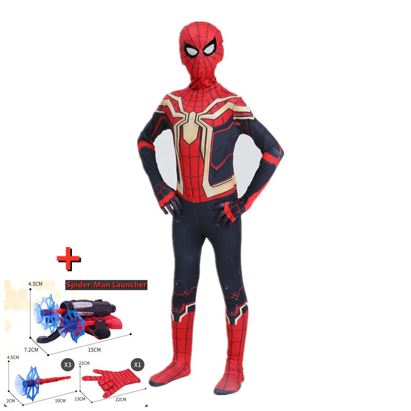 High Quality Kids Superhero Costume Spider Man Jumpsuit with Web Shooter Halloween Performance Outfit Holiday Gifts Boys Girls