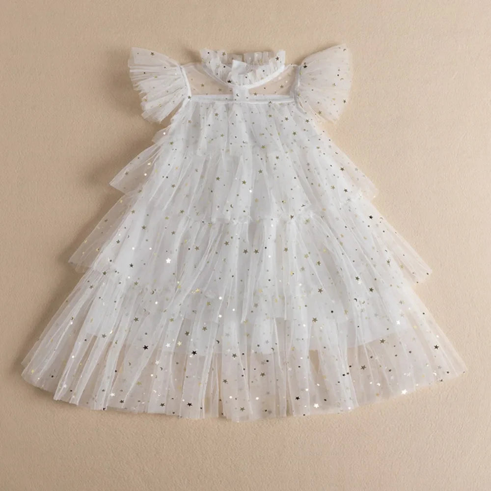 Summer Sweet and Cute Children's Clothing Sequin Decoration Mesh Cake Dress Birthday Party Girls' Dress New Year