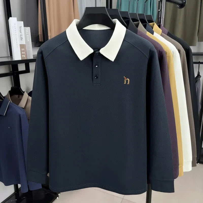 High quality luxury long sleeve polo shirt  men's spring autumn new trend brand cute dog embroidery Korean casual lapel T-shirt