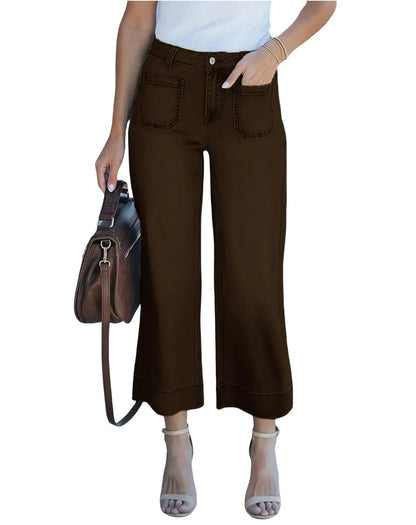 Fashionable Casual Straight Leg Jeans Washed Denim Nine-Piece