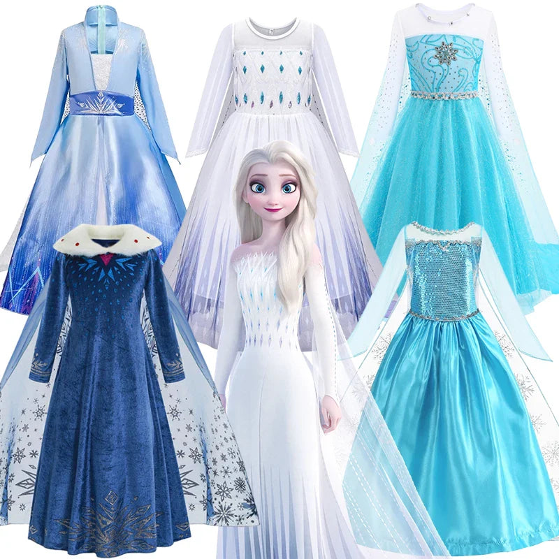 Frozen Elsa Princess For Girls Cosplay Costume Kids Mesh Snow Queen Carnival Birthday Party Dress Up Clothes 2-10Yrs Gown