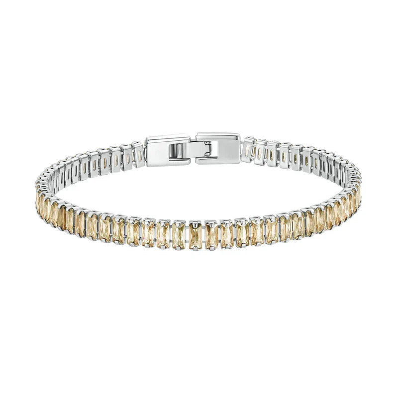 Authentic Shining Square Zircon Bracelet Plated Platinum for Women Gift Exquisite Fashion Jewelry YIB055
