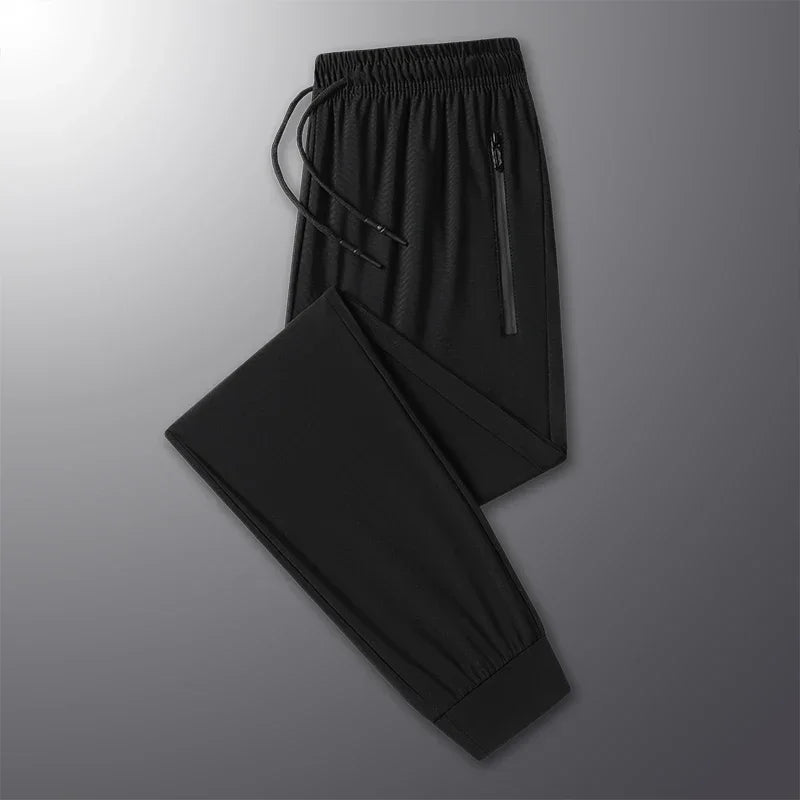 New High-quality Ice Silk Men Casual Straight Leg Pants Two-piece Set For Summer Lightweight Breathable Outdoor Sports Leggings