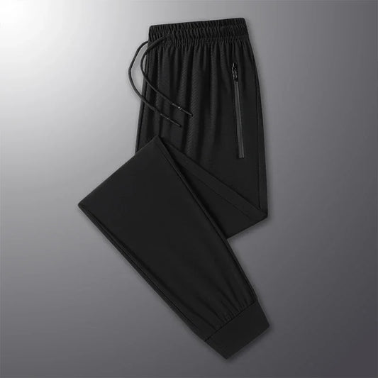 New High-quality Ice Silk Men Casual Straight Leg Pants Two-piece Set For Summer Lightweight Breathable Outdoor Sports Leggings