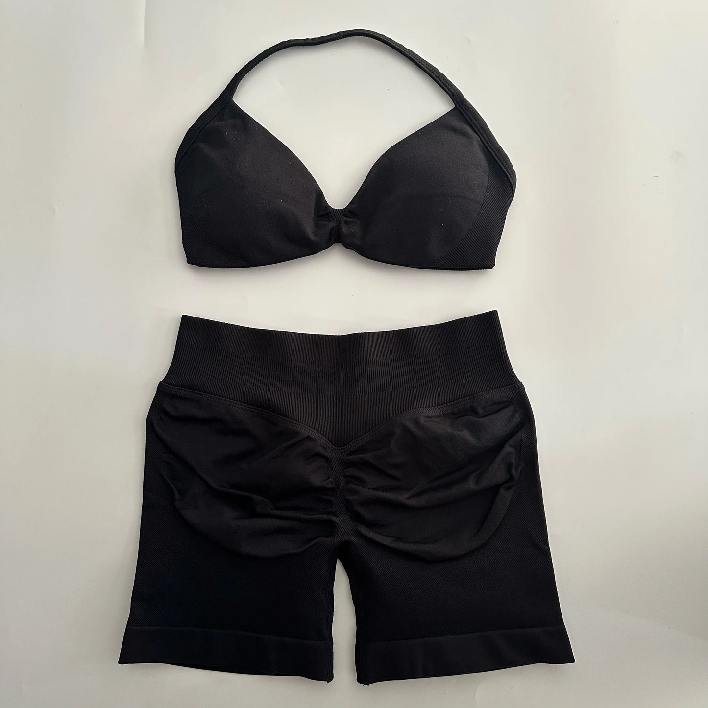 Yoga Gym Set Women Seamless Strappy Yoga Bra Top High Waist Workout Scrunch Shorts Sports Set Fitness Clothes Sportswear