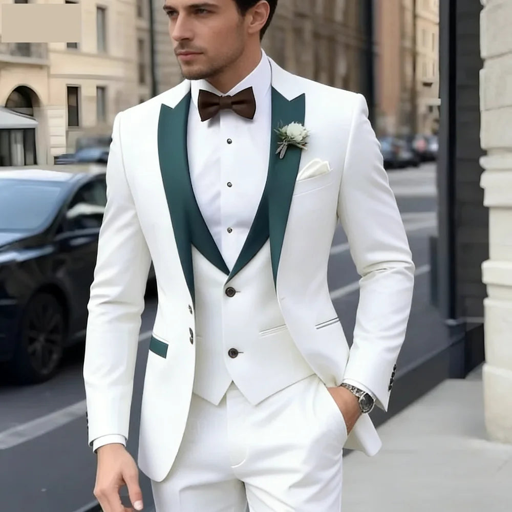 Brown Peak Lapel 3 Piece Men's Tuxedos Fashion Single Breasted Formal Men's Clothes Intelligent Casual Wedding Tuxedos